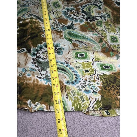 Chicos Silk Poncho Top S/M Green Paisley Animal Print Artsy Lightweight Beaded - Picture 12 of 12